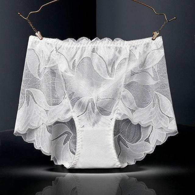 706 Chiloți cu talie înaltă din dantelă pentru femei plinute, cu design sexy decupat și protecție de bumbac