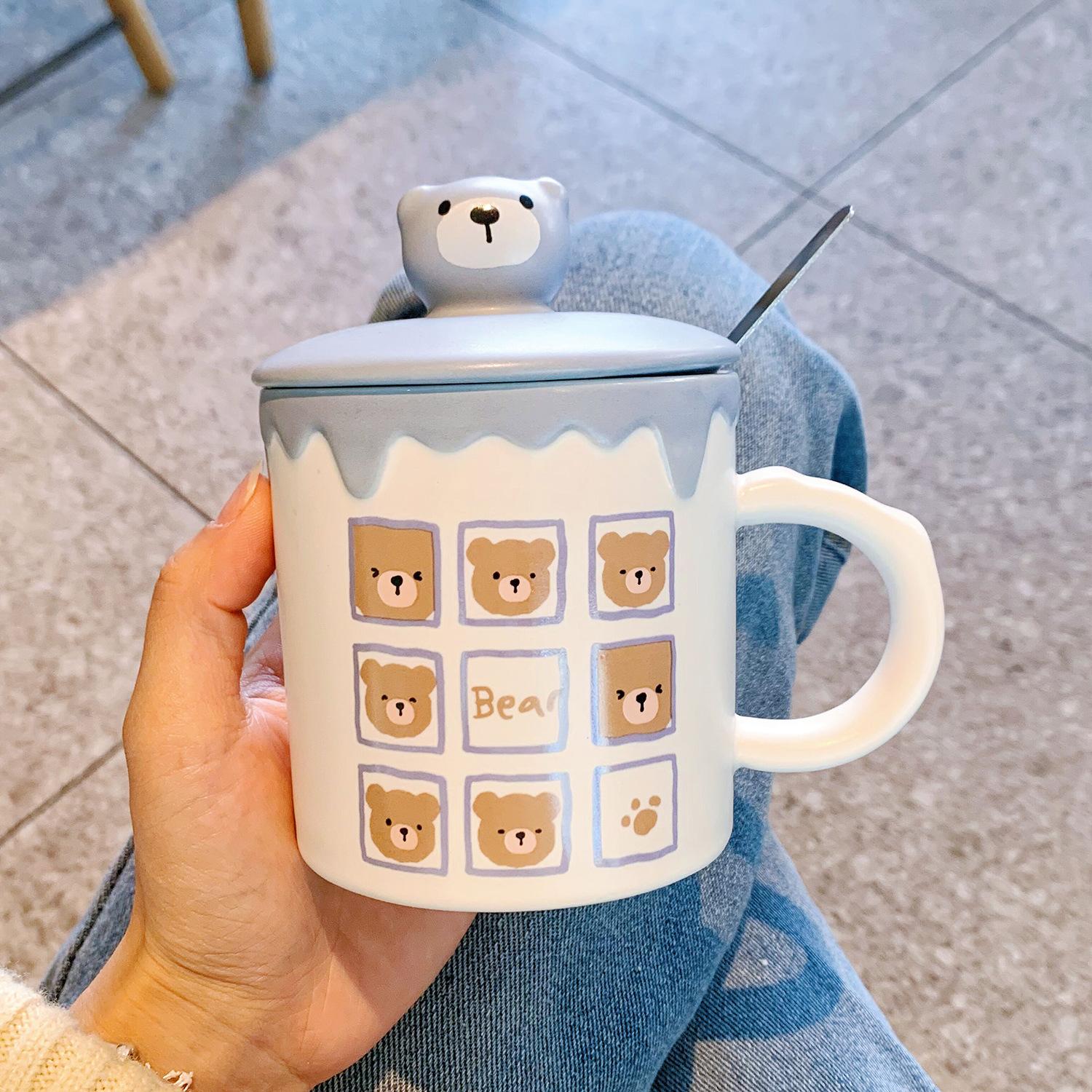 

Креативная кружка-медведь высокой ценности, парная чашка для воды с крышкой и ложкой, керамическая чашка для женщин, бытовая чашка 300ML