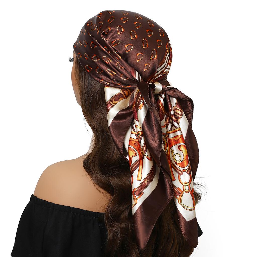 new 90*90cm Vintage Flowers Square Scarf Women Silk Shawl Neckerchief Female Print Headband Head Wraps Foulard Hijab Hair Bands