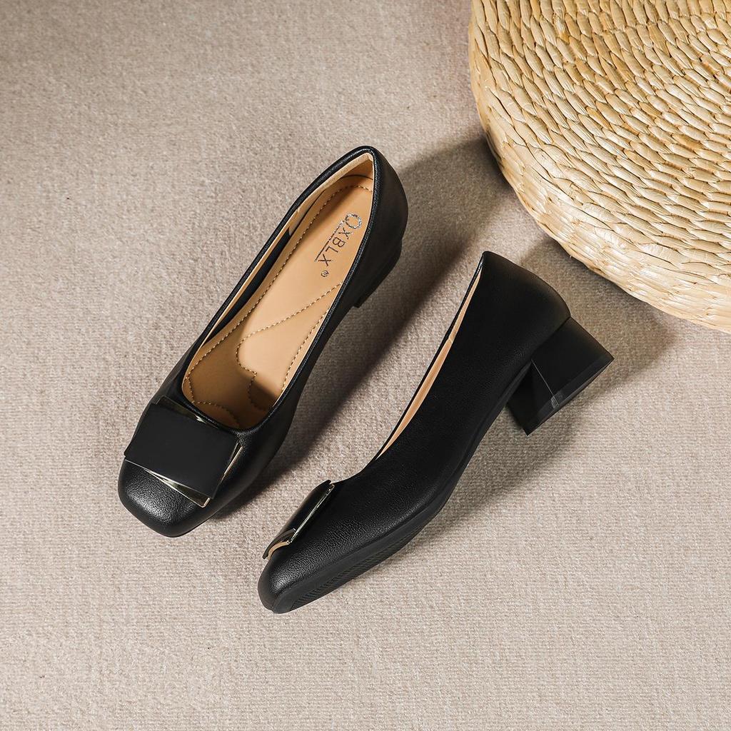 2026 Spring/Summer Women's Square Toe Soft Leather Chunky Heel Pumps - Professional Work Shoes with Soft Sole