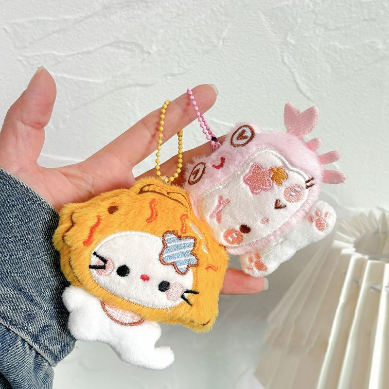 Cartoon Creative Hood Hello Kitty Doll Pendant Plush Keychain Cute Funny Soft Stuffed Doll Toy Backpack Hanging Decoration Gifts