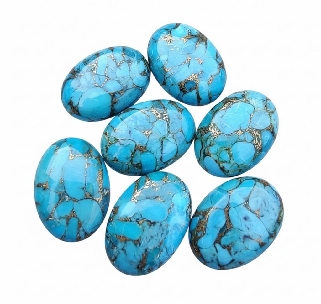 Oval Flat Back Copper Turquoise Cabochons for Jewelry Making - Blue Turquoise Gemstones