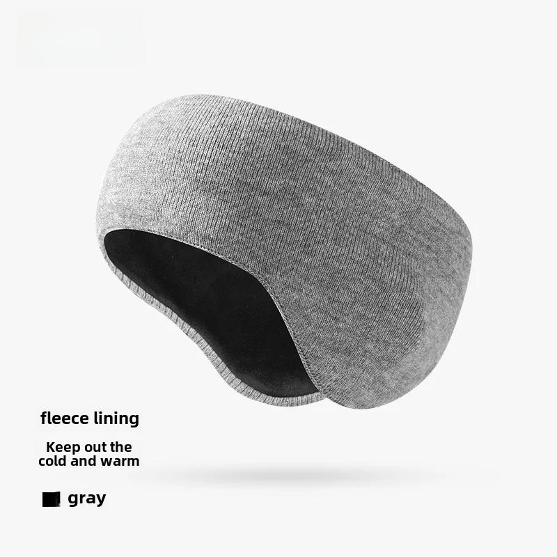 Winter Running Headband Warm Anti-cold Knitted Ear Protection Fleece Earmuffs Windproof Thermal Outdoor Cycling Ski Earflap серый