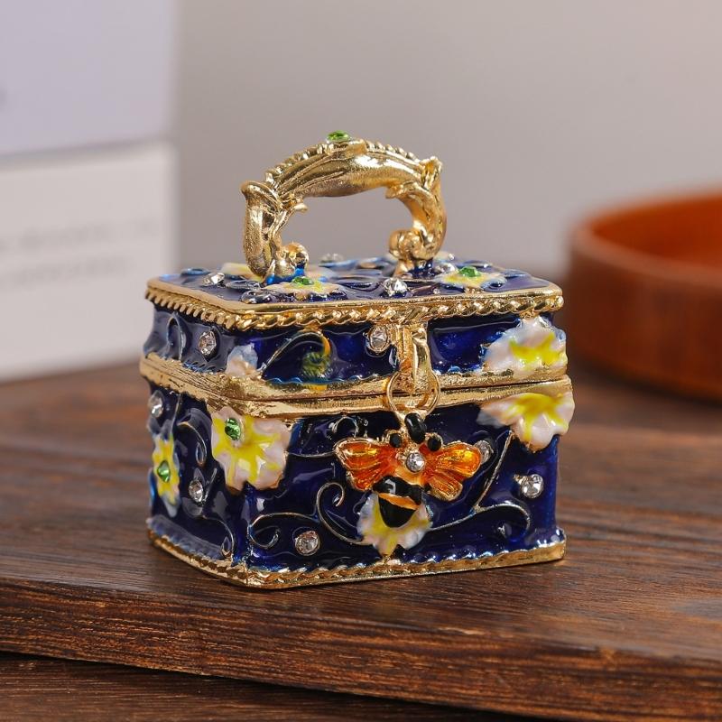 Mini-Schmuckaufbewahrungsbox mit Emaille-Finish, Metall-Accessoire-Halter für Kommodenoberfläche, Schreibtischakzent oder Regal-Auslage