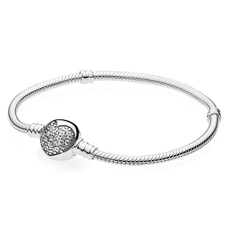 Moments Açacağı Kalp T-BAR Köpüklü Taç O Yılan Zincir Bilezik Fit Moda 925 Ayar Gümüş Bileklik Boncuk Charm DIY Takı