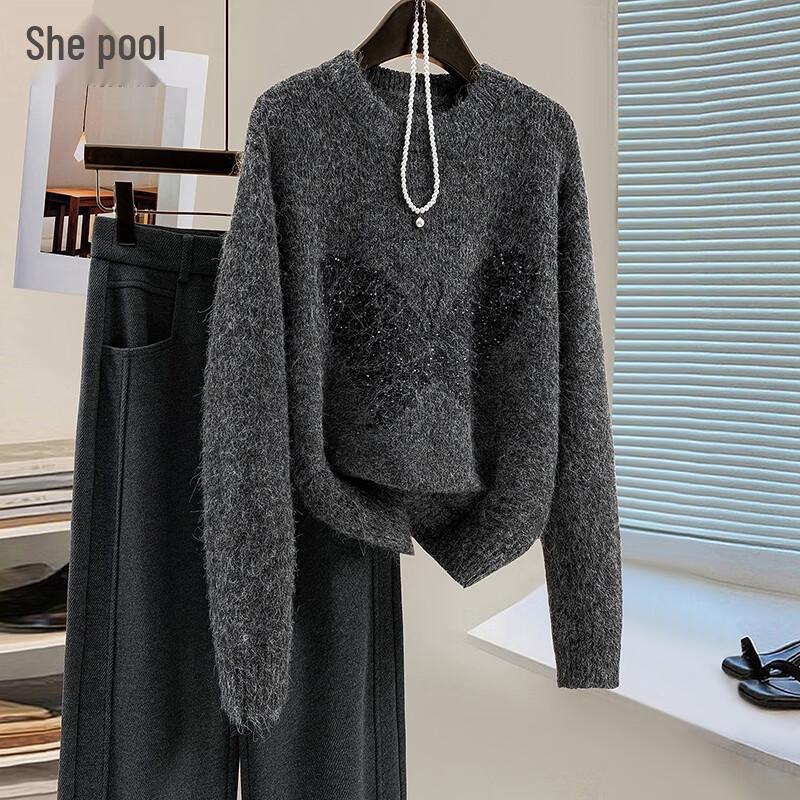 

Women s Soft Plush Sequin Butterfly Jacquard Knit Sweater One Size