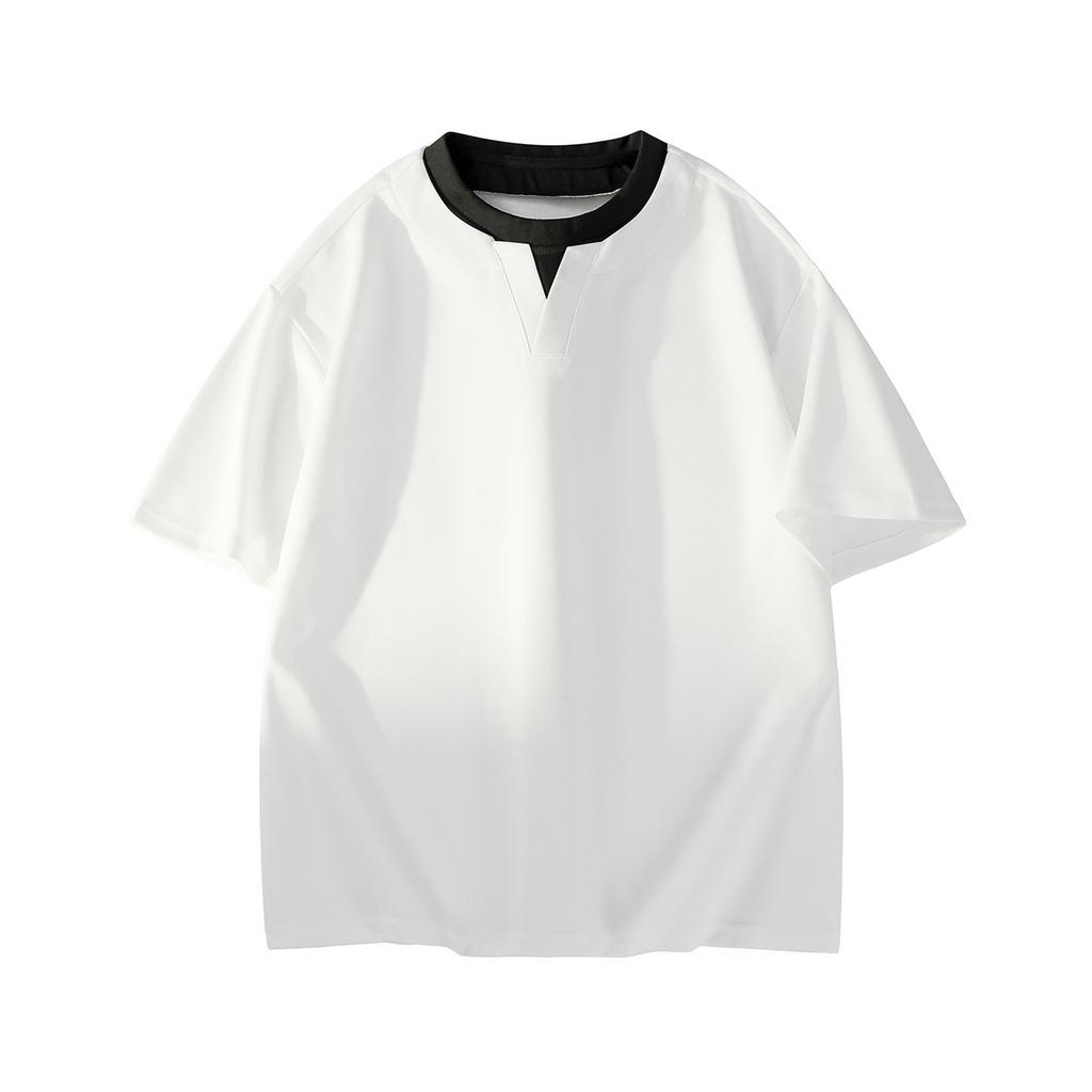 New Oxygen Cotton Striped Fabric Fake Two-piece Trendy T-shirt