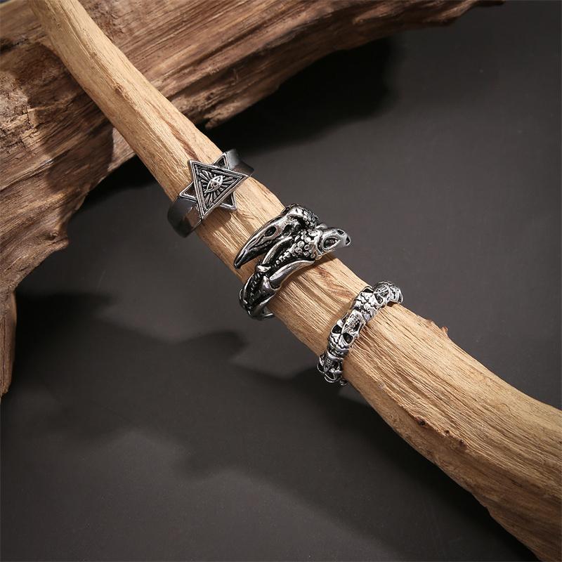 Vintage Hexagram Ring Set For Men, Trendy Hip Hop Men'S Finger Rings  Accessories