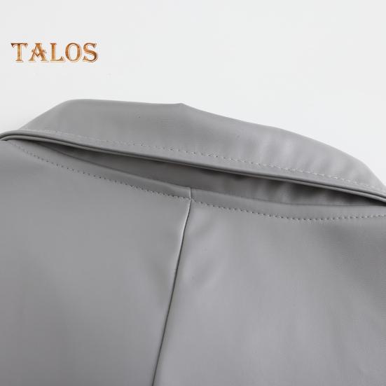 Herren Langer Trenchcoat aus Kunstleder mit Revers, langärmelig, einfarbig, Windjacke, wasserdicht, winddicht, Windjacke