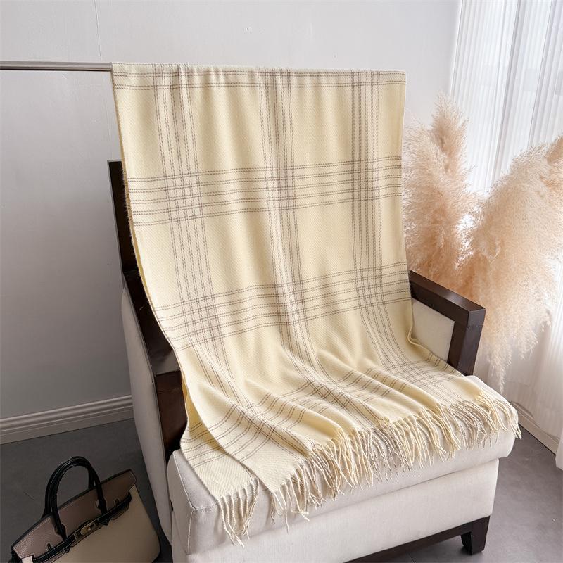 Aesthetic Temperament Plaid Autumn and Winter Warm Scarf Shawl Commuting Versatile Couple Tassel Imitation Cashmere Scarf