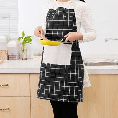 Modern Check Linen Apron (Black)
