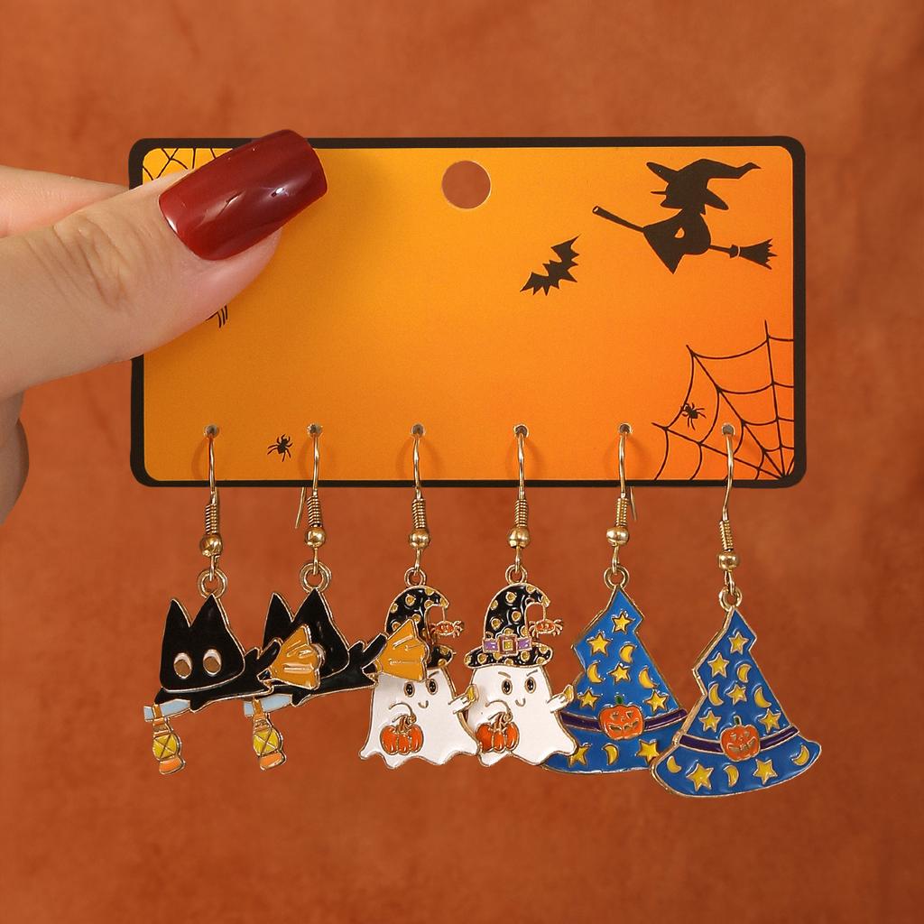 Hot Selling Accessories Cute Cartoon Style Ghost Pumpkin Head Design Pendant Earrings Set Halloween Earrings Girl