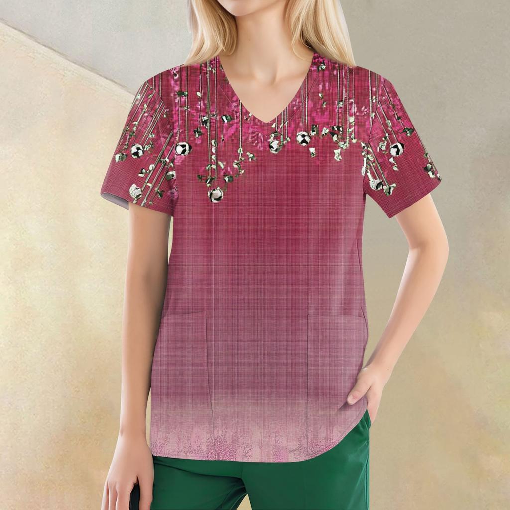 Women's V-neck Fashion Casual Printed Tops And Protective Workwear