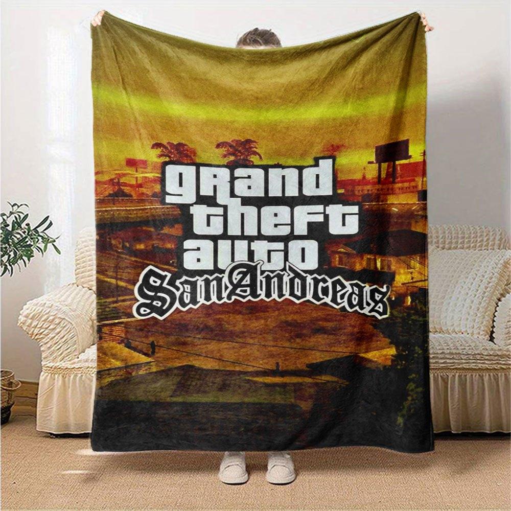 1pc Grand Theft Auto Soft Flannel Blanket with Designer Print A Cozy Blanket for All Seasons, Perfect for the Couch, Bed, Office