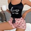 Women's Milk Silk Print Pajama Sleeveless Camisole Shorts Comfortable Sleepwear Loungewear Homewear Nightwear