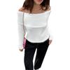 White Knit Sweater Women's One Line Neck Slim Fit Fashion Sexy Off-Shoulder Sweater High Waist Fashion Long Sleeve Knitwear