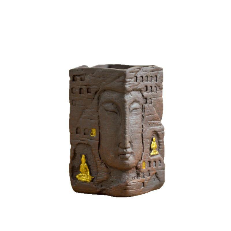 Dunhuang Thousand Buddha Brush Pot Desk Ornament - Cultural & Artistic Gift for Teachers