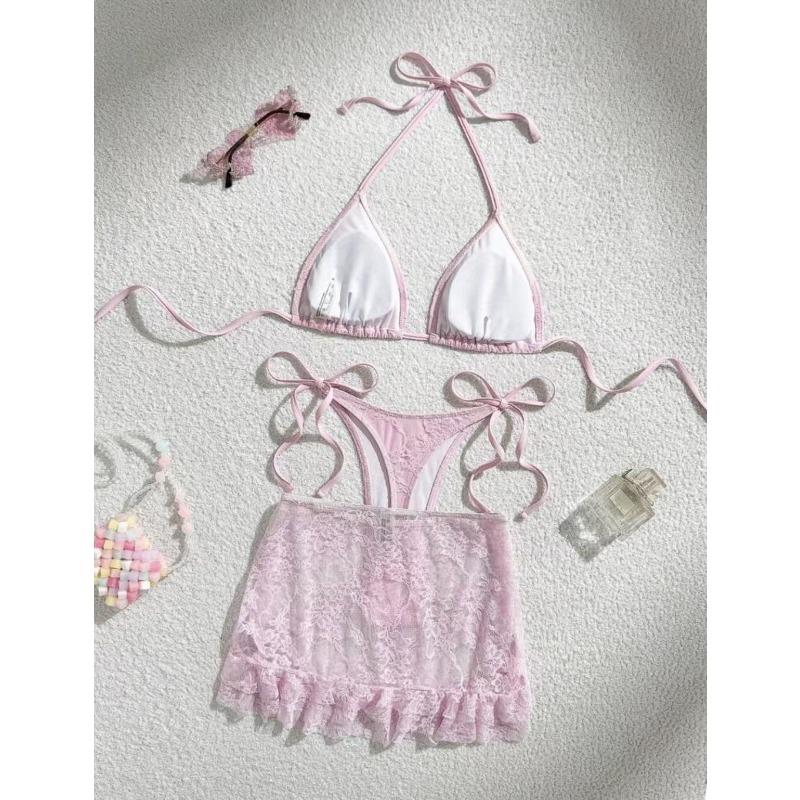 Women S Sexy Lace Multi Layer Three Piece Bikini Swimwear Set