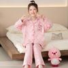 Girls Cotton Pajama Set With Collar Long Sleeve Cartoon Print Fall Kids Sleepwear Comfortable Home Outfit