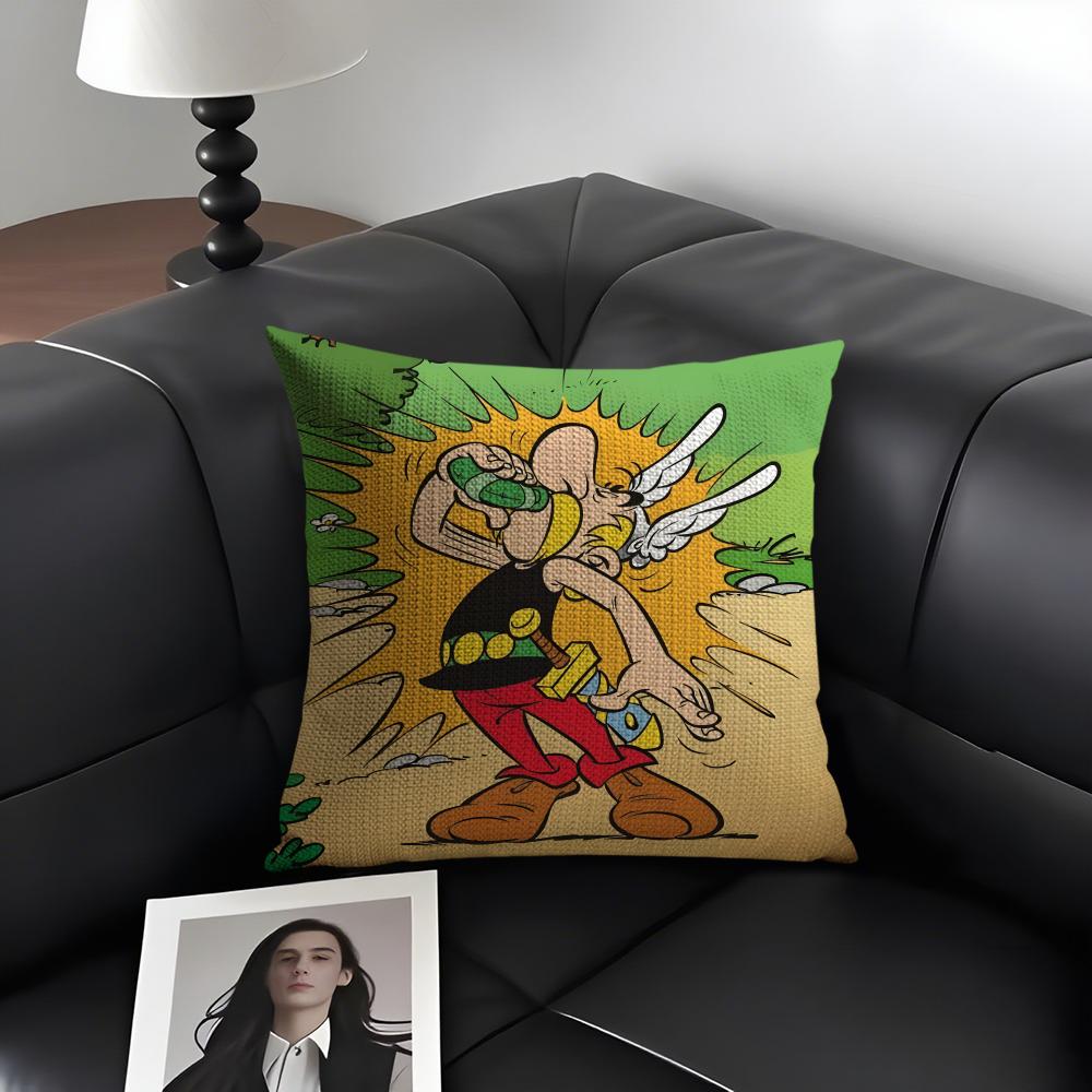 AAsterix And Obelix Cartoon Cushion Cover Natural Linen Organic Fabric DoubleSided Printing Sofa Home Decor Gift Pillow Case