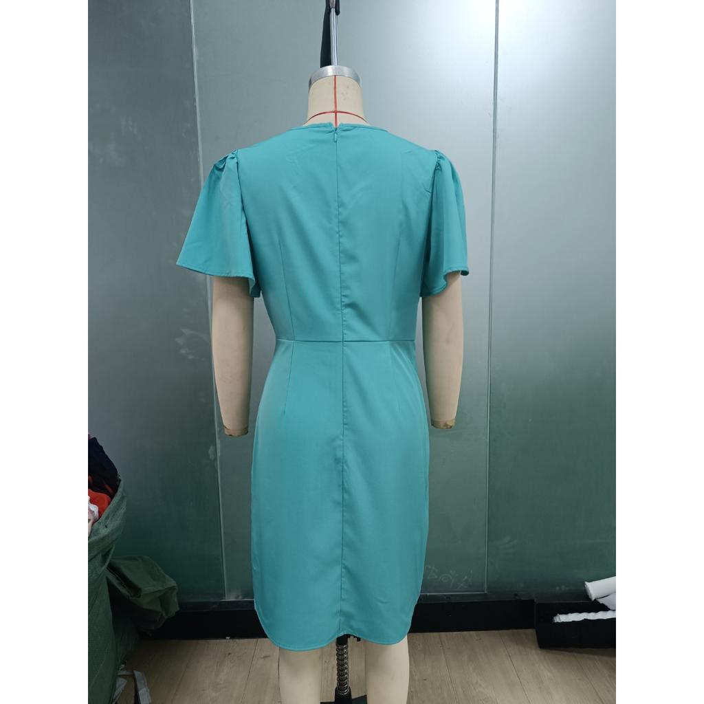 Summer Elegant Women's Dress, Short Sleeve Waist Cinched Pencil Dress, Polyester European American Style Dress for Crossborder Outfit