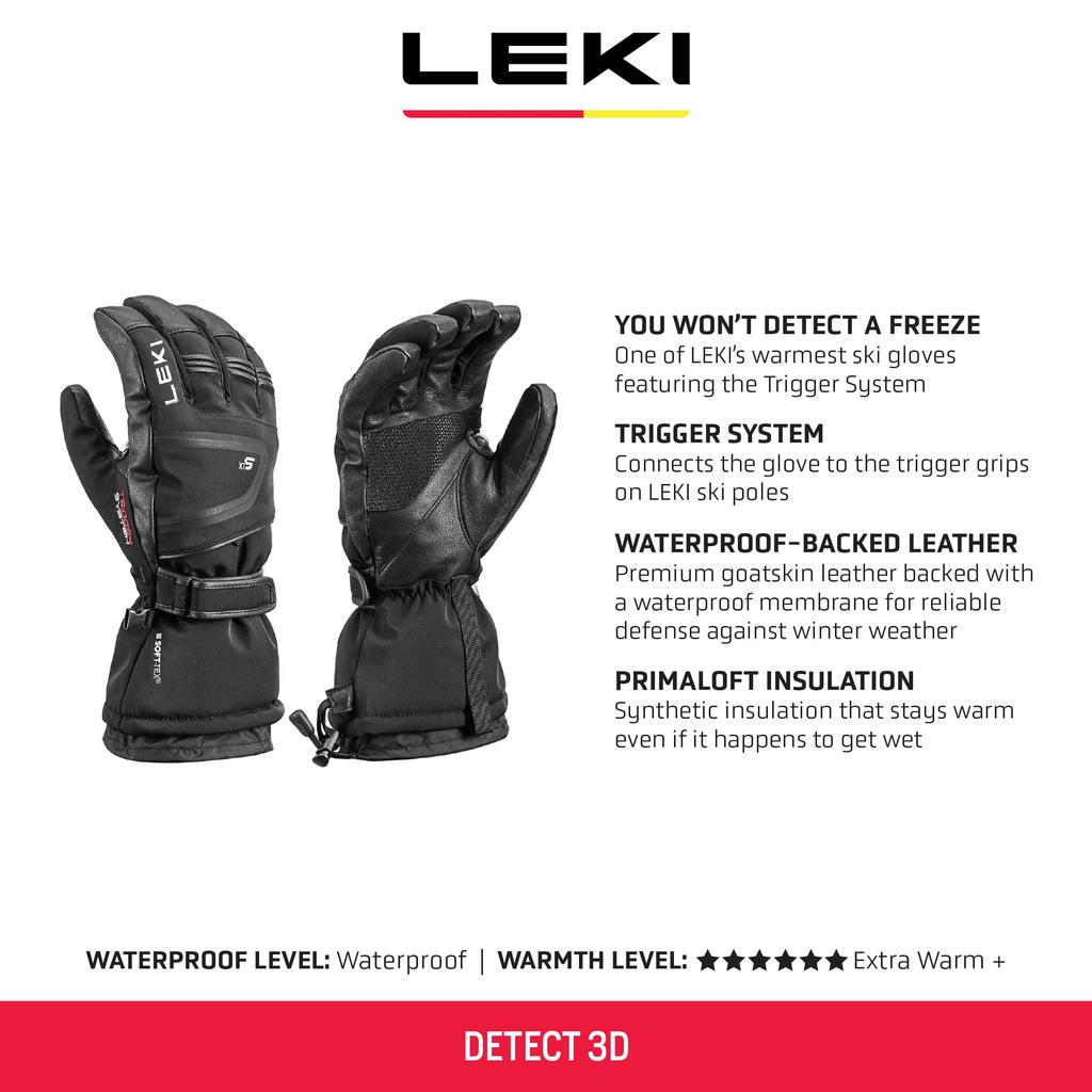 LEKI Detect 3D Primaloft Insulated Waterproof Gloves for and Cold Weather Use Black Size Small Skiing, Snowboarding, - -