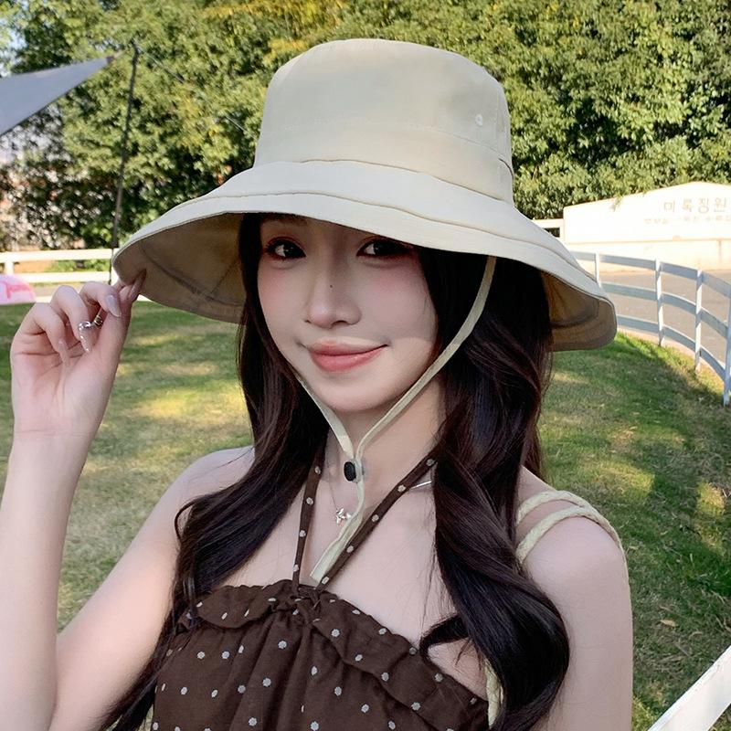 

Outdoor solid color drawstring climbing hat casual versatile bucket hat summer eaves UV protection quick drying sun hat 56-60 (adjustable)