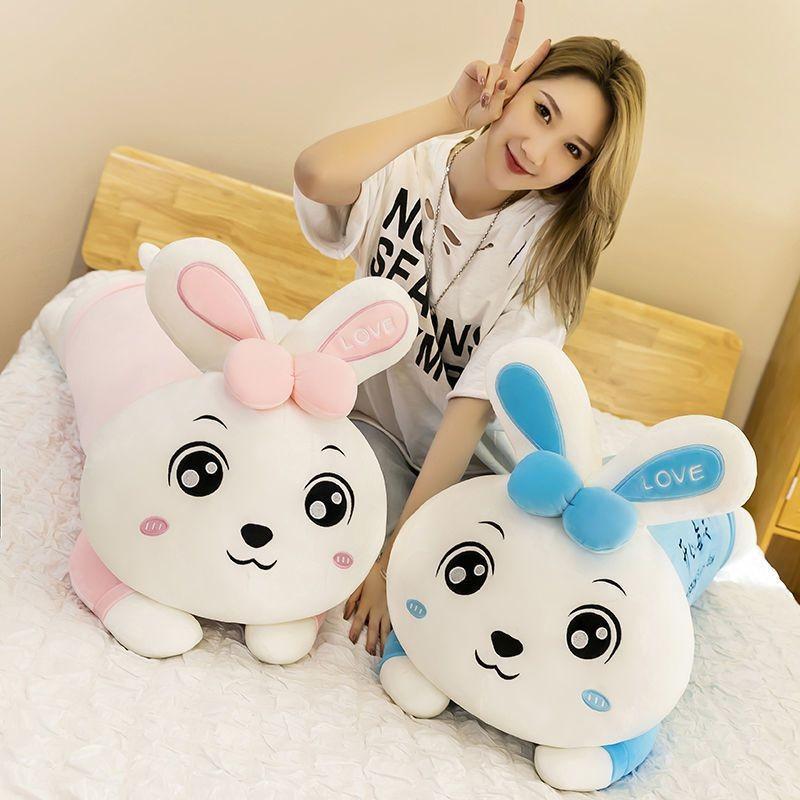 Adorable Rabbit Plush Long Pillow Soft Toy Ideal Gift For Girls In Pink And Blue Colors