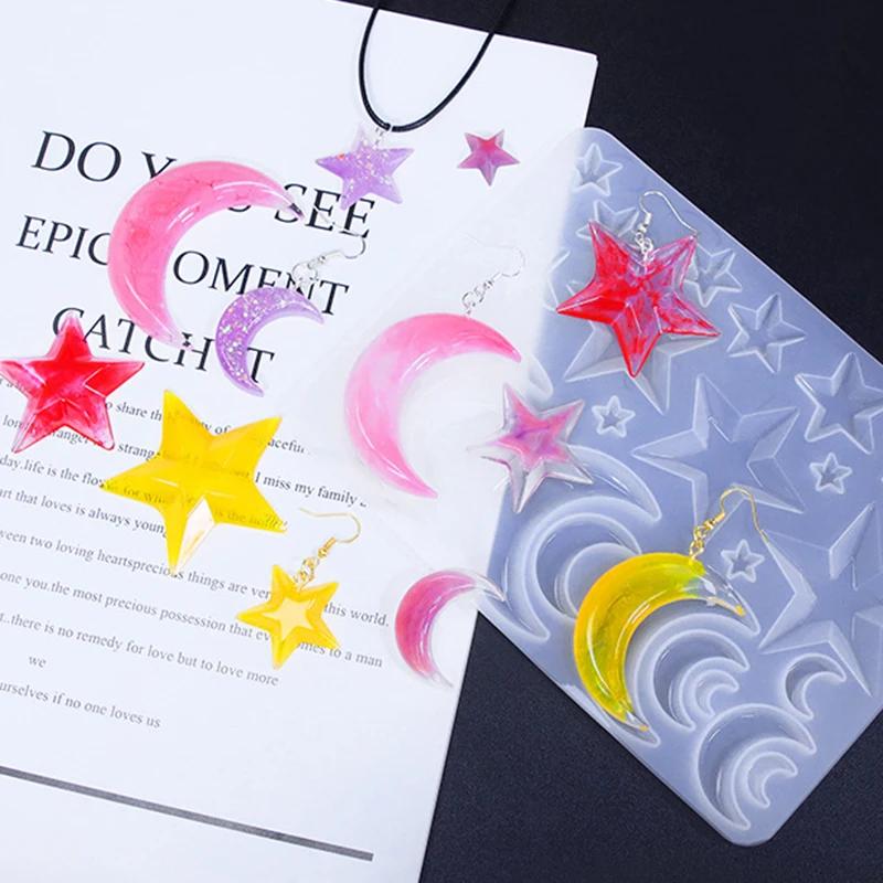 3D Patch Epoxy Resin Silicone Mold Geometry Heart Moon Earring Pendant Mould DIY Epoxy Resin Jewelry Craft Casting Silicone Mold