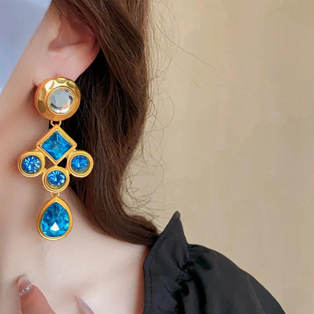 Rhinestone Blue Crystal Earring Sparkle Stud Earring Women Jewelry Drop Earring  Party