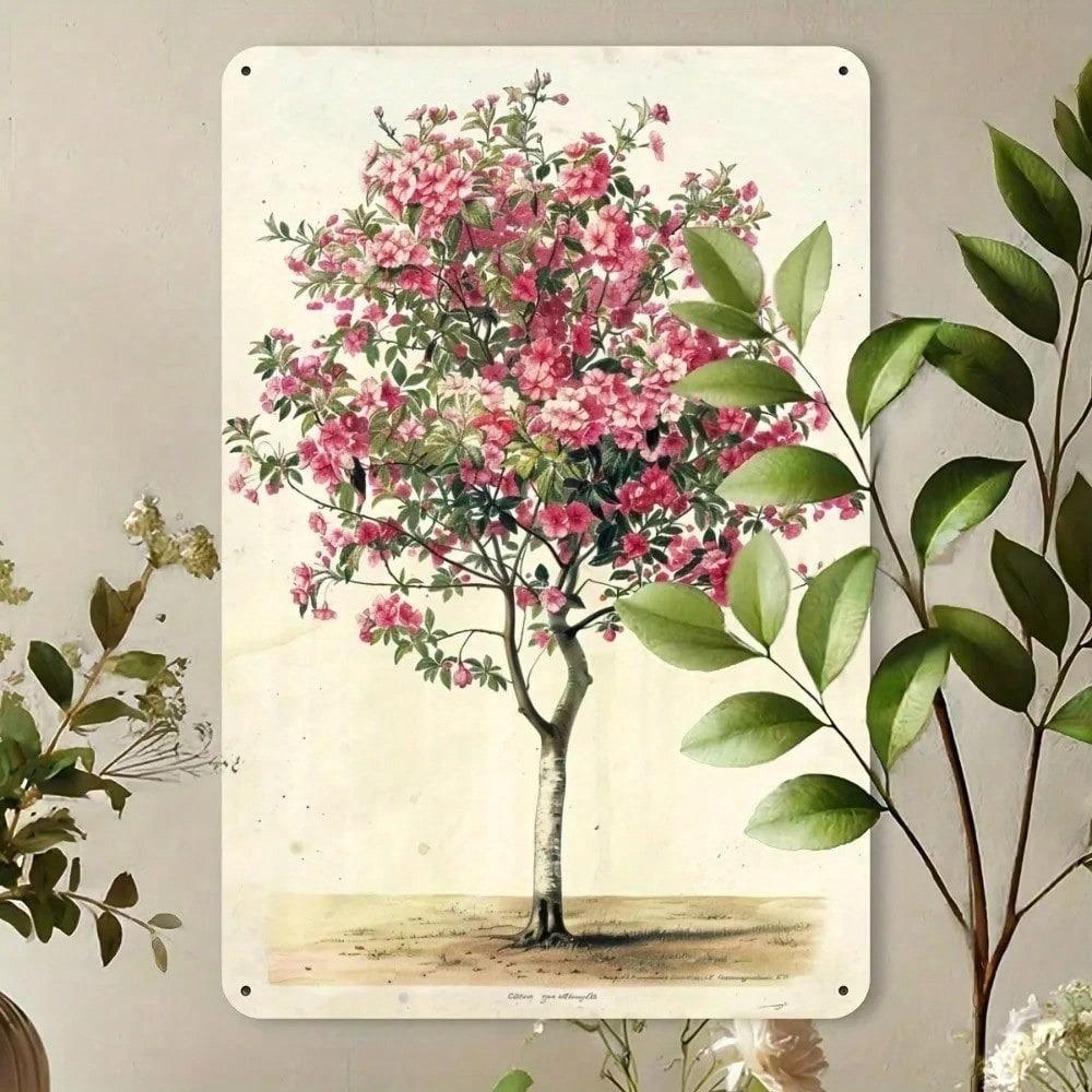 Vintage Botanical Flower Tree Metal Wall Art Rustic Tin Sign For Home Bar Decor 8x12 Inch Plaque
