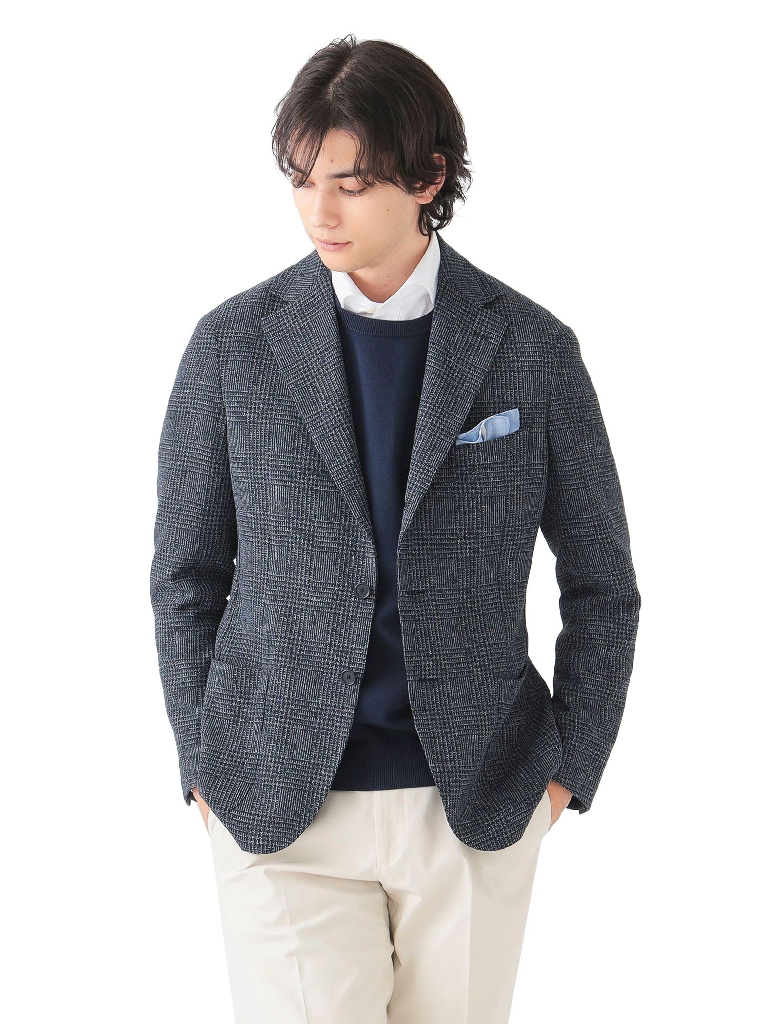 

Beams Heart Summer Tweed Grain Plaid Sizes 2025 Men s 3-Button Jacket, Navy, S-XL, Spring/Summer