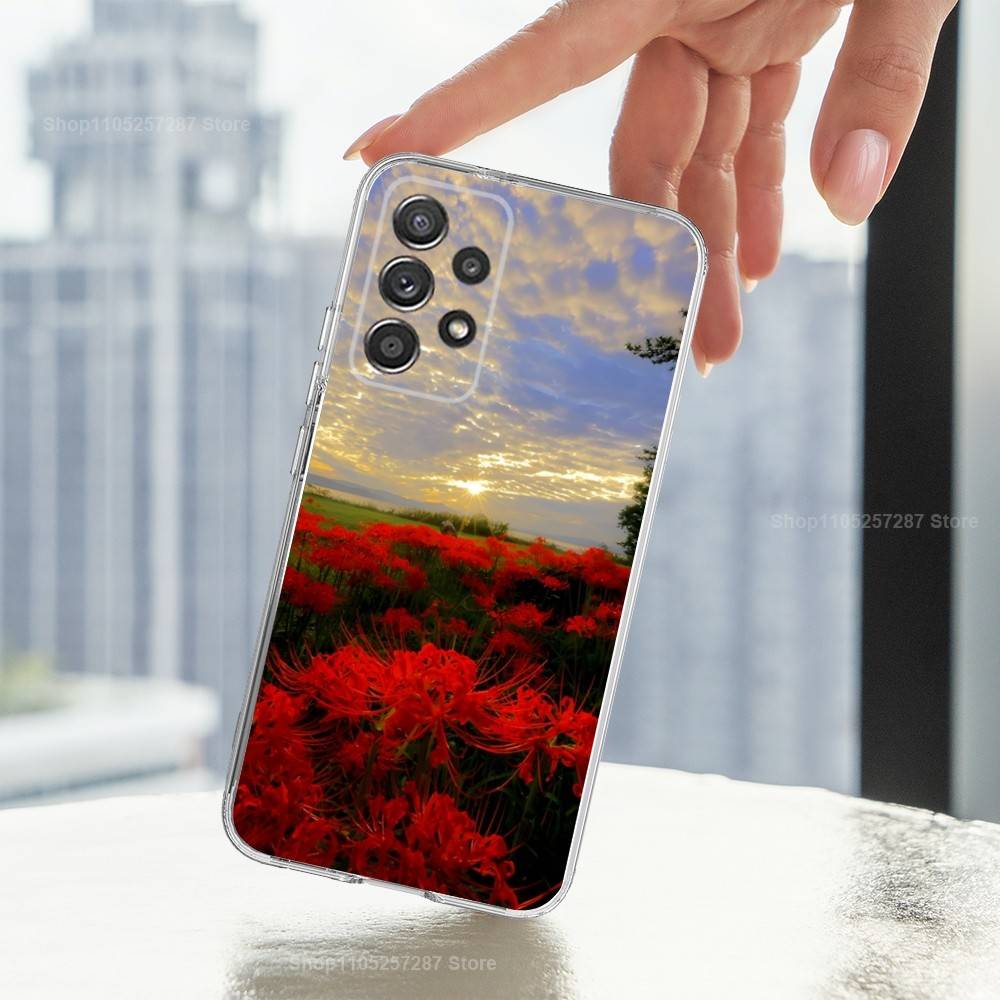 Lily Flower Red Spider Phone Case For Samsung Ultra,FE,A30,71,51,S9,10,20,Lite, S22,23,21,PIus,Transparent, Silicone