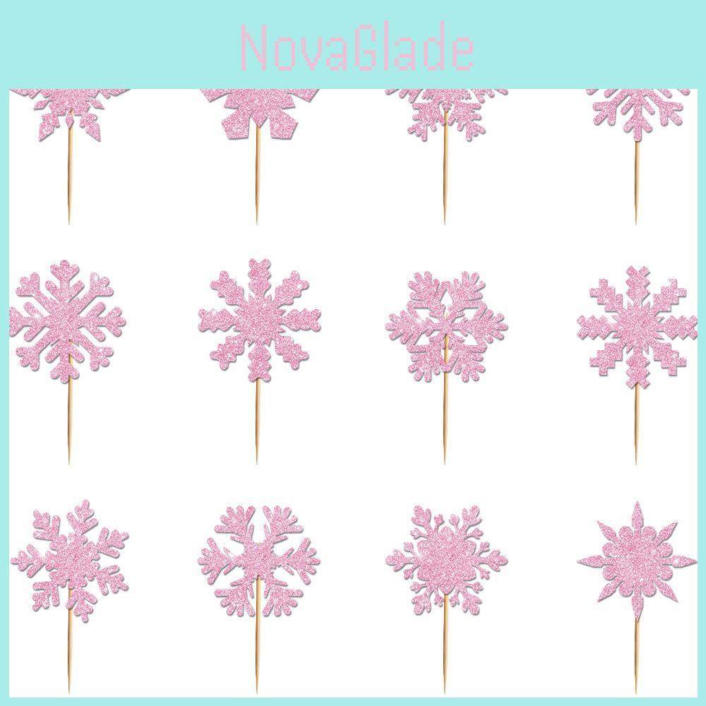 Christmas Snowflake Cake Toppers With Shining Design Paper For Holiday Party Decor