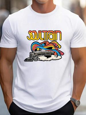 Witllent Men's 100% Cotton Vintage 70s Soul Train T-Shirt, Men's Christmas 220g Heavy Cotton T-Shirt(1 PC)