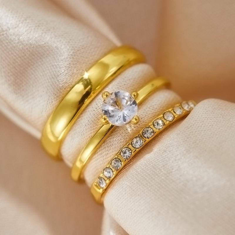 3 Pieces/set of Fashionable Sparkling Zircon Inlaid Multi-layer Women's Rings, Personalized and Simple Daily Party Zircon Gifts