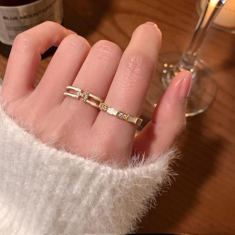 Shiny Zircon Pearl Open Ring for Women Luxury Ear Needles Earrings Fashion Simple Personality Wedding Jewelry