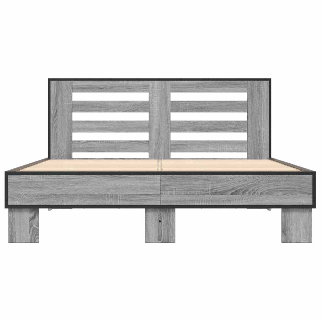 Bed Frame Grey Sonoma 140 x 200 cm Engineered Wood and Metal