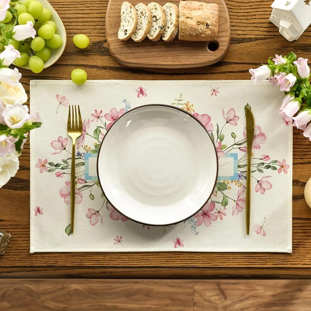 1PC Blooming Pink Flowers Spring Placemats Suitable for Party Kitchen Dining Decoration Measuring