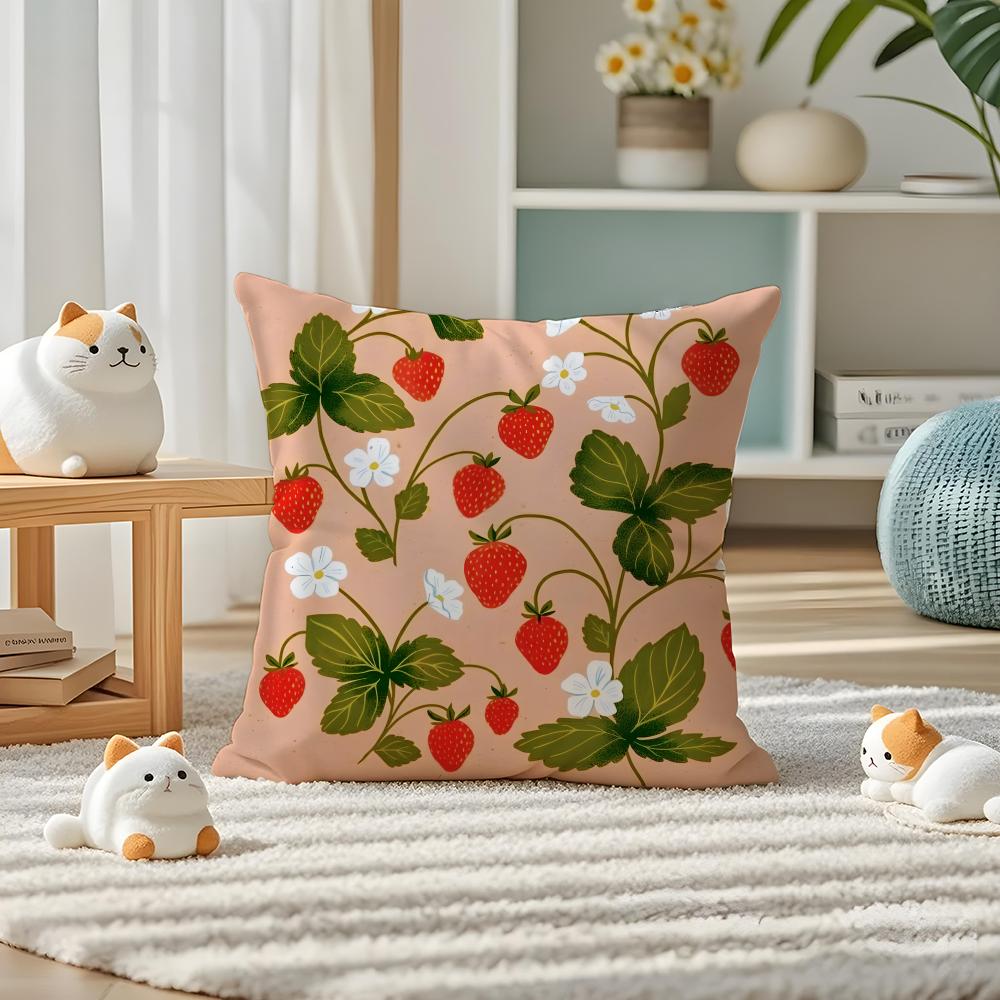 Strawberries Pillow Case Silky Elegant Comfort Sofa Bed Invisible Zipper