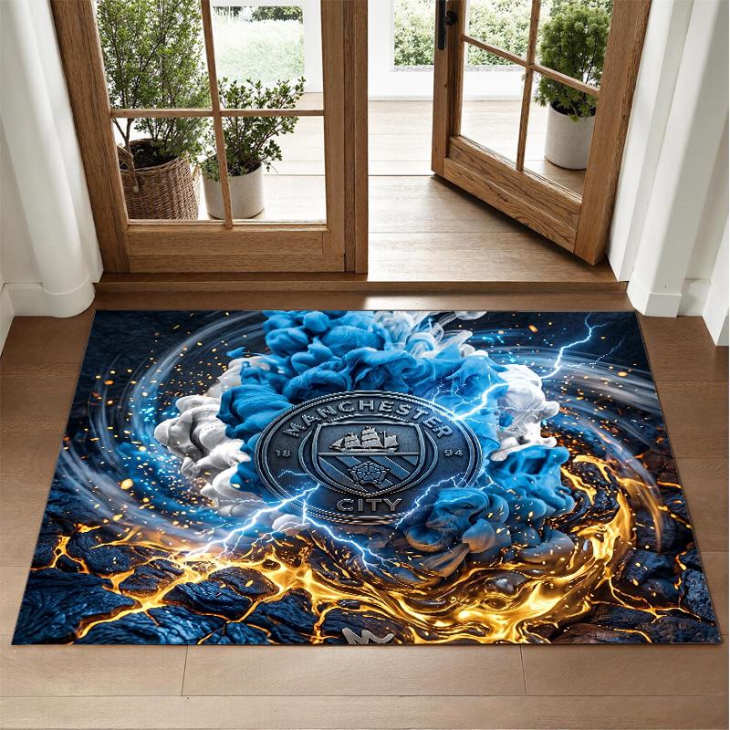 Manchester City Design Crystal Velvet Rug Soft Decorative Mat for Bedroom Entrance
