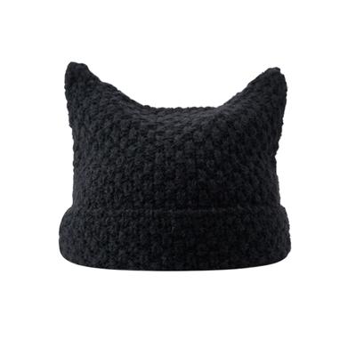 Cute  Autumn Winter Cat Ears Hats For Women Girls Punk Striped Thickened Warm Cap Hairball Pendent Cold-Proof Hat Gifts