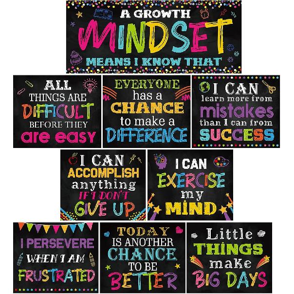 Marspark 9 Pcs Classroom Motivational Posters Growth Mindset Banner pirational Bulletin Board Positive Classroom Decoration for School Wall Art,