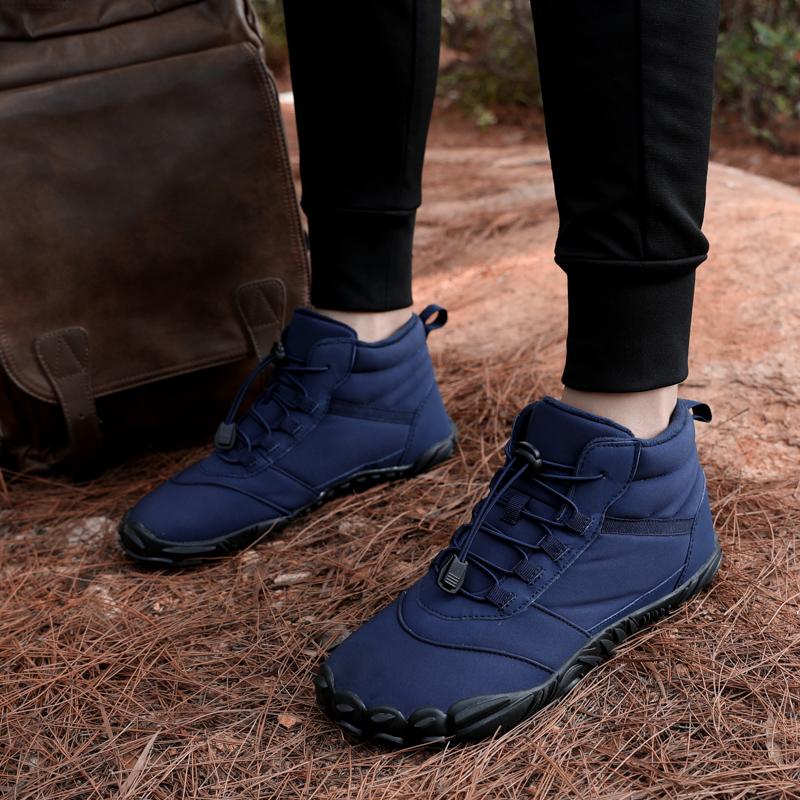 Ghete de iarnă barefoot pentru bărbați, adidași impermeabili până la gleznă, pantofi de zăpadă, ghete de drumeție plușate, pantofi sport calzi, mărime mare 47, negru