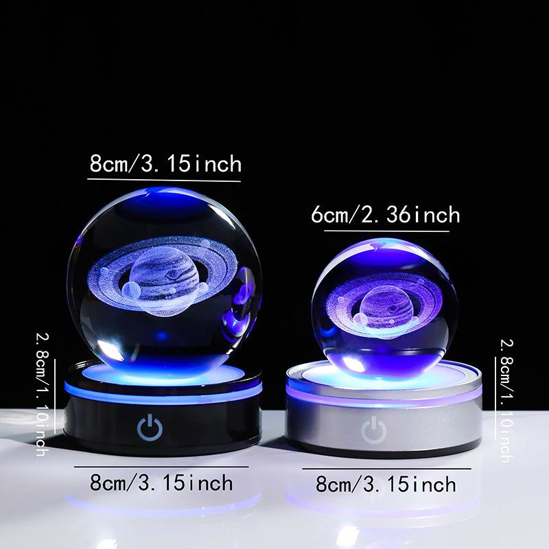 3D Lazer Kazımalı Yıldızlı Gökyüzü Gece Lambası Kristal Küre