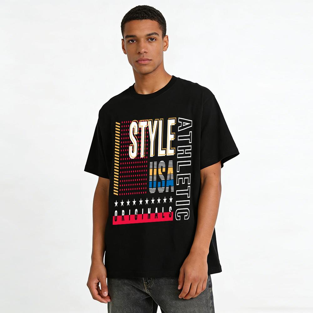 Vintage Style Letter Print Casual Loose Crew Neck Short Sleeve T-Shirt Pure Cotton T-shirt