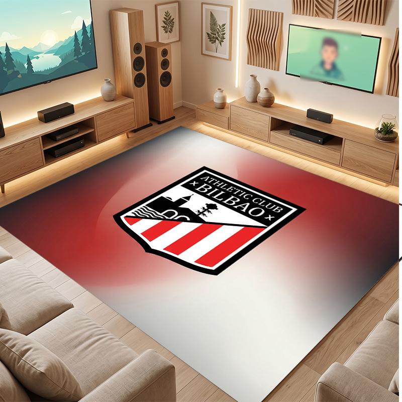 Athletic Bilbao Football Print Crystal Velvet Rug, Comfortable Water Absorbent Non Slip Indoor Floor Carpet