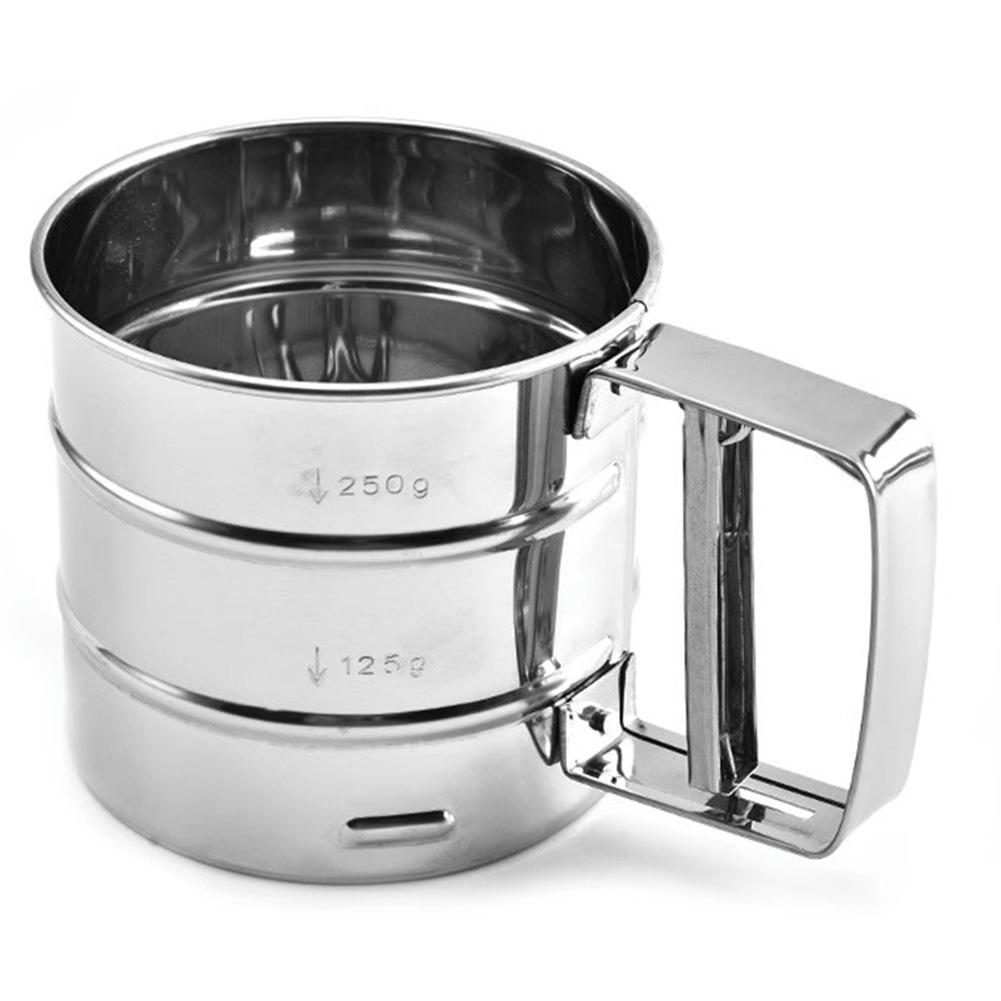 

Hand Crank Flour Strainer Stainless Steel One Hand Press Crank Sifter Sugar Powder Sieve Cup Handheld Cooking Baking Tool срібний