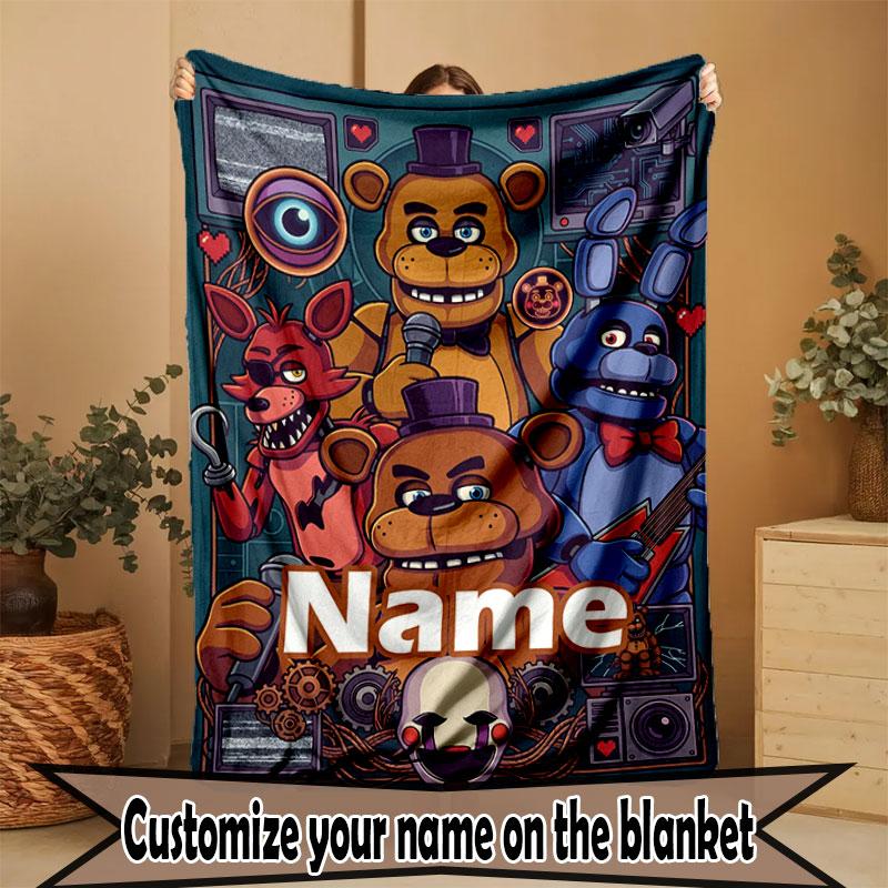 Custom Name Personalized Five Nights at Freddy's Print Blanket, Home Decor, Bedroom, Sofa, Camping, Couch, Gifts for Birthday Christmas
