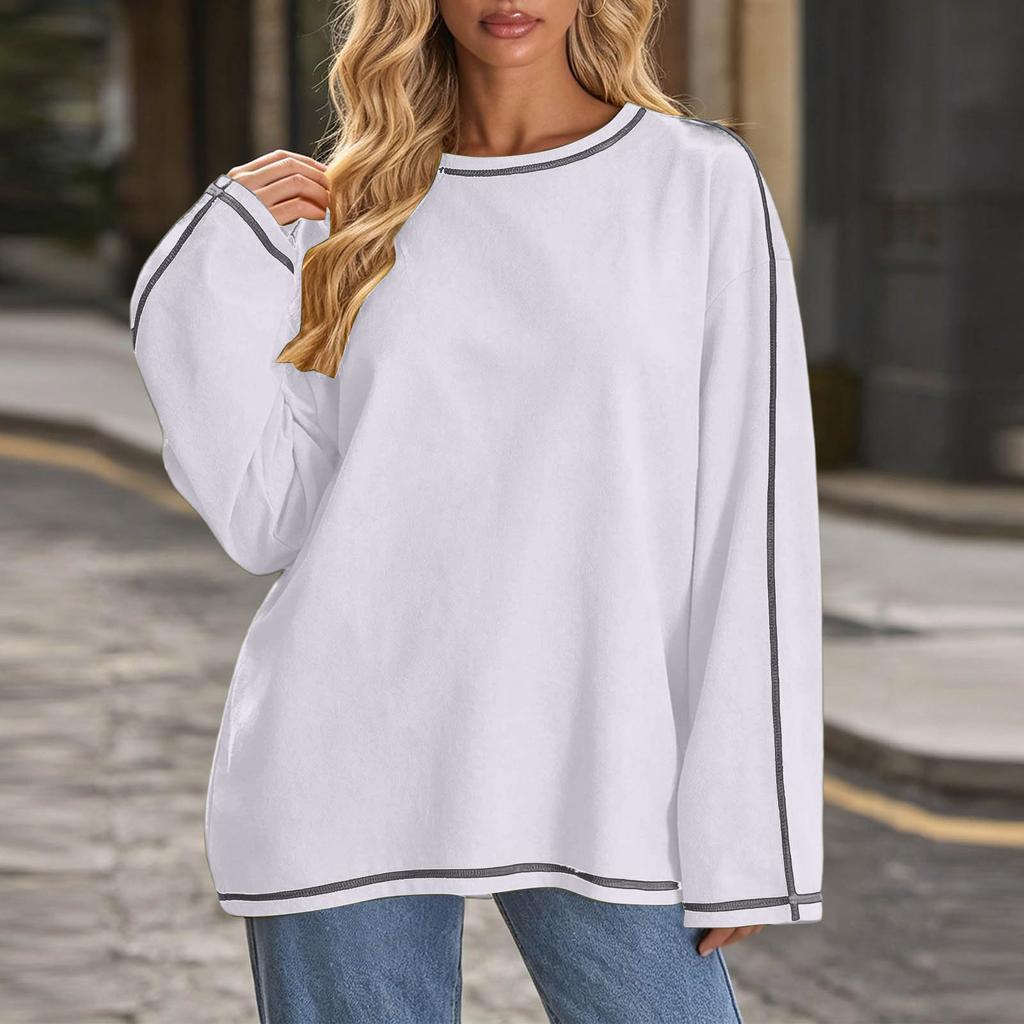 Women's Oversized Color Block Pullover Sweatshirt Long Sleeve Neck Casual Top